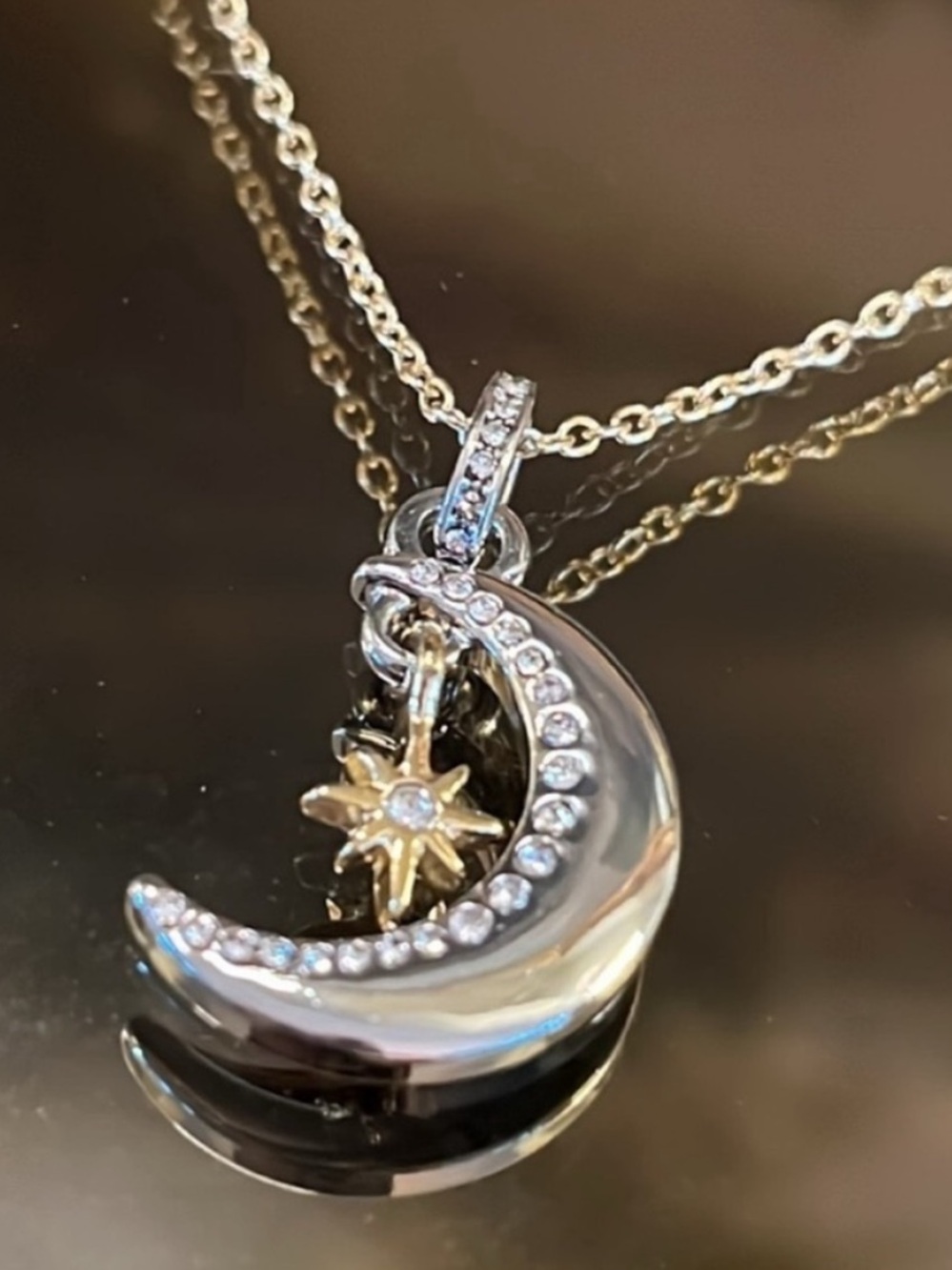 Mixed Metal Moon and Star Necklace